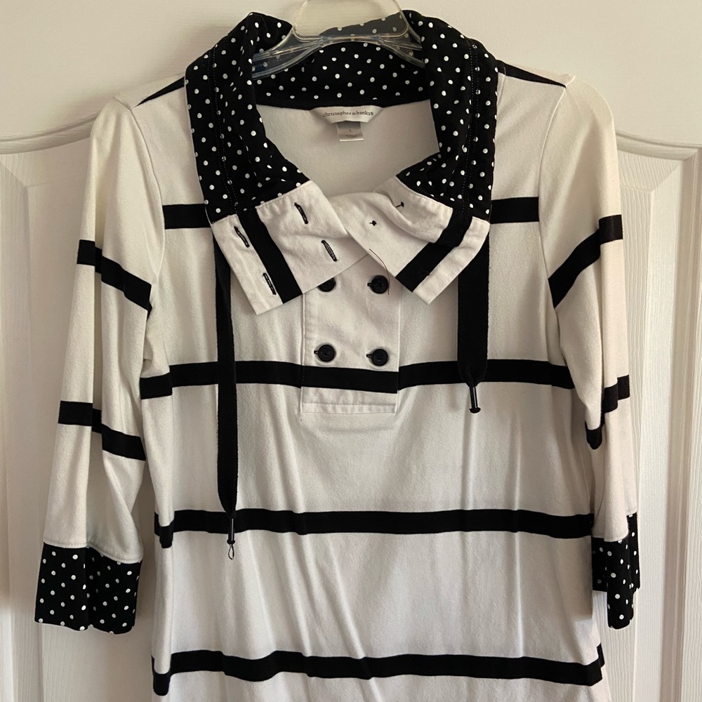 Christopher and Banks white with black 3/4 sleeve shirt.